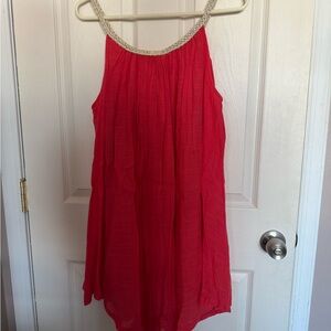Chic Coral Mini Dress with Gold Accents